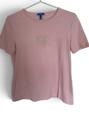 Escada Sport Women’s
Pink Rhinestone Heart Cotton Tee Shirt
Short Sleeve  Size M
